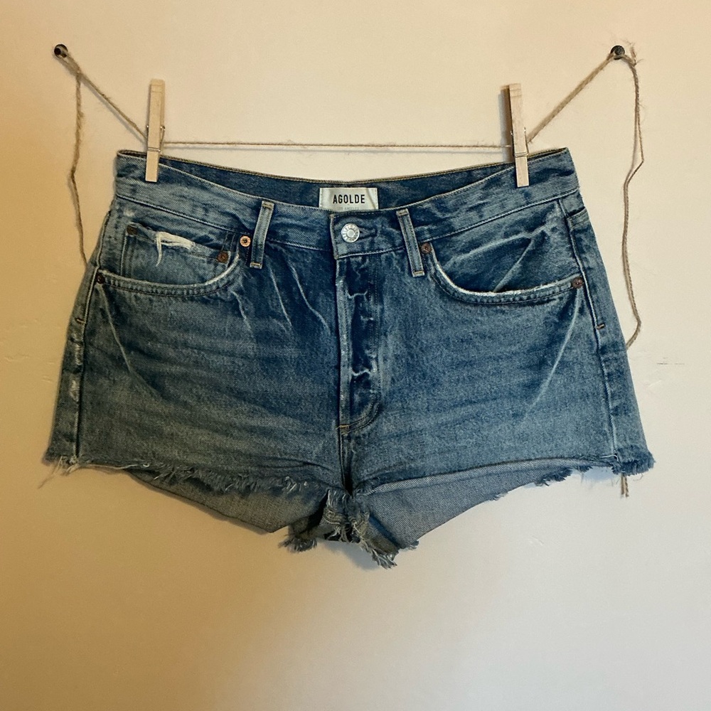 Agolde Blue Jean Shorts Distressed Cut-Offs
